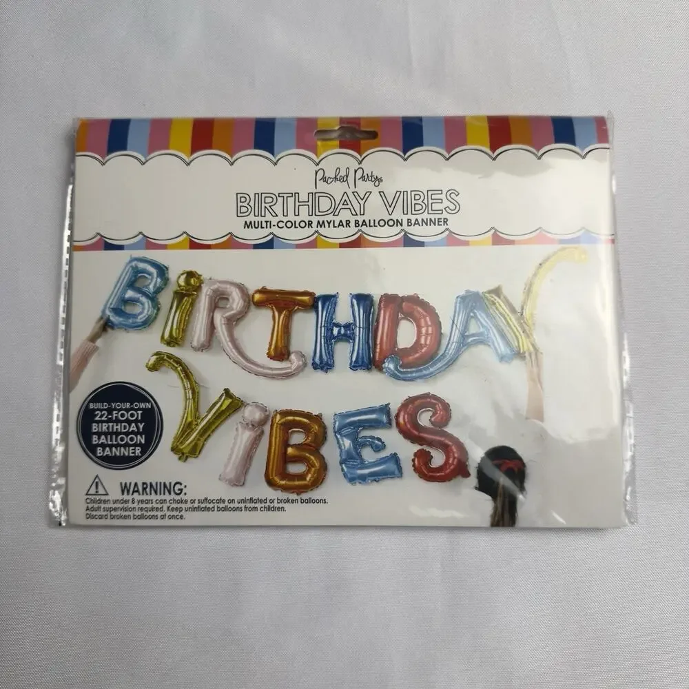 Packed Party Birthday Vibes Multi Color Mylar Balloon Banner 22 Feet